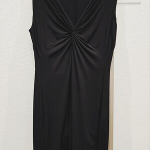 London Times Black Ruched Sheath Midi Dress